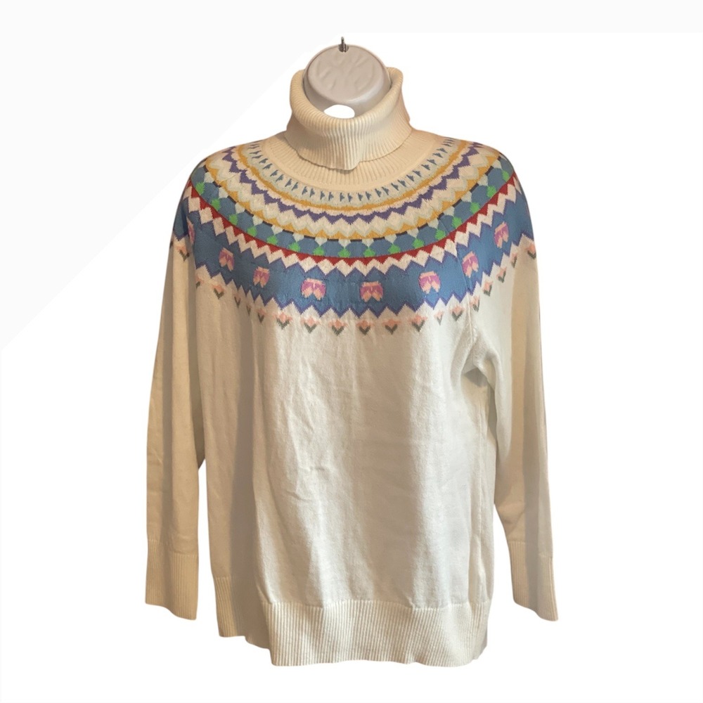 L.L.Bean Fair Isle Snowflake Fair Isle Turtleneck Sweater Women LPCream Multi